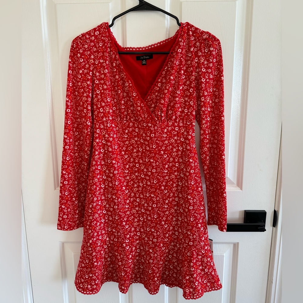 Macy’s City Studio Red Long Sleeve Dress